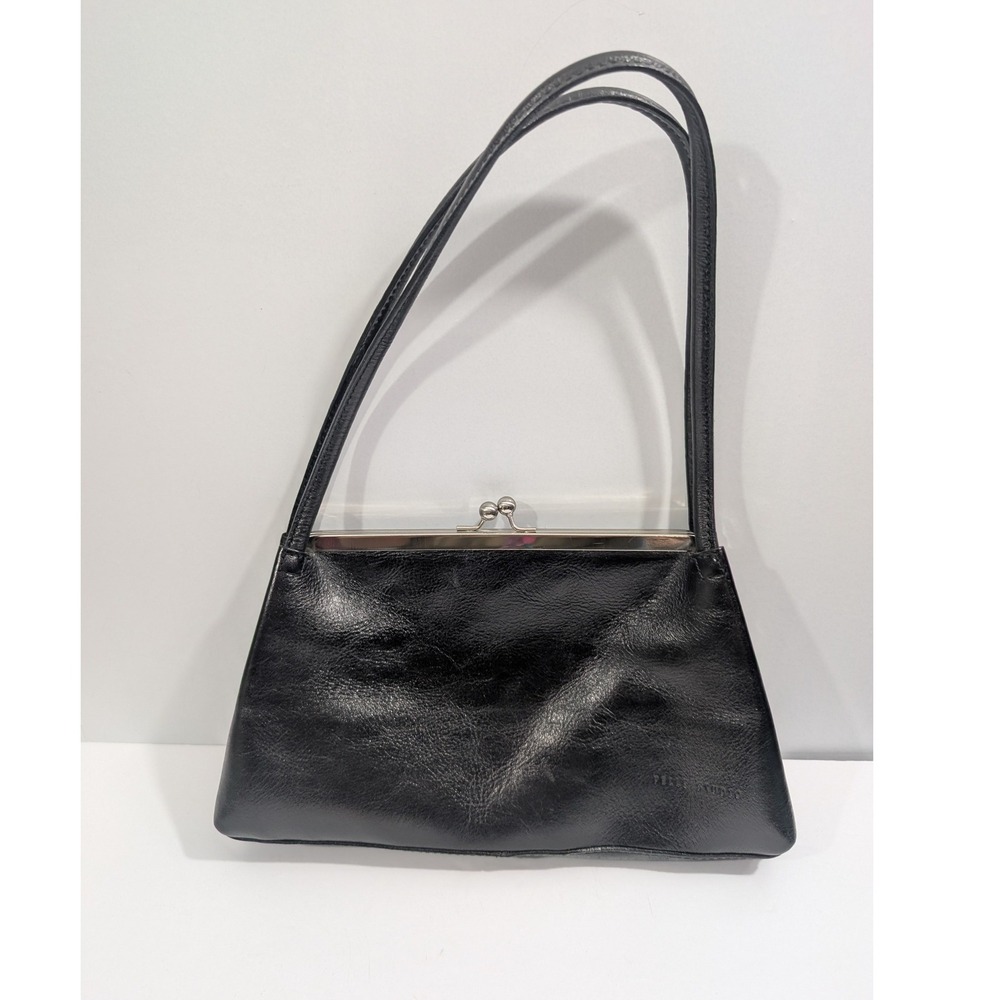VTG Y2K Wilson Leather Pelle Studio Black Italian Leather Kiss Lock Shoulder Bag